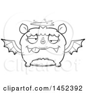 Poster, Art Print Of Cartoon Black And White Lineart Drunk Flying Bat Character Mascot