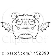 Poster, Art Print Of Cartoon Black And White Lineart Evil Flying Bat Character Mascot