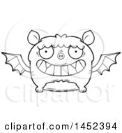 Poster, Art Print Of Cartoon Black And White Lineart Grinning Flying Bat Character Mascot
