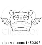 Poster, Art Print Of Cartoon Black And White Lineart Sad Flying Bat Character Mascot