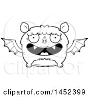 Poster, Art Print Of Cartoon Black And White Lineart Happy Flying Bat Character Mascot