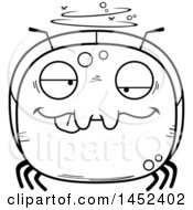 Clipart Graphic Of A Cartoon Black And White Lineart Drunk Ant Character Mascot Royalty Free Vector Illustration