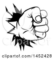 Poster, Art Print Of Black And White Fist Punching A Hole Through A Wall