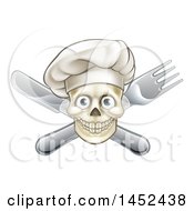 Clipart Of A Chef Human Skull Over A Crossed Knife And Fork Royalty Free Vector Illustration