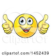 Clipart Of A Cartoon Happy Yellow Emoji Smiley Face Emoticon Holding Two Thumbs Up Royalty Free Vector Illustration