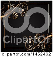 Clipart Of A Gradient Copper Or Gold Square Frame With Floral Vines On Black Royalty Free Vector Illustration