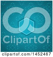 Clipart Of A Fancy Blue Damask Patterned Invitation Background With A Frame Royalty Free Vector Illustration