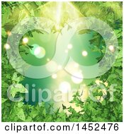 Poster, Art Print Of Border Of 3d Green Leaves With Sunshine And Flares