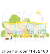 Poster, Art Print Of Caucasian Kindergarten School Boy Outside Of A Building On A Sunny Day