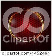 Clipart Of A Glowing Golden Frame Over A Red Honeycomb Metal Texture Royalty Free Vector Illustration