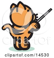 Orange Cat Standing On His Hind Legs And Using A Pointer Stick To Point Something Out Or Using A Wand To Conduct An Orchestra