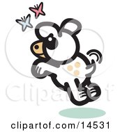 Carefree Dog Chasing Pink And Blue Butterflies Clipart Illustration