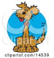 Dog Clip Art Of Friendly Brown Mutt Sitting And Wagging His Tail Clipart Illustration