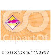 Clipart Of A Pink Wild Boar Leaping Over A Diamond Of Sunshine And Orange Rays Background Or Business Card Design Royalty Free Illustration