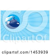 Poster, Art Print Of Steamboat In A Circle And Blue Rays Background Or Business Card Design