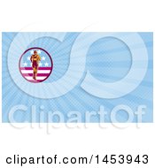 Clipart Of A Retro Woodcut Male Marathon Runner In An American Oval And Blue Rays Background Or Business Card Design Royalty Free Illustration