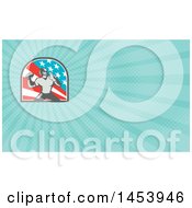 Clipart Of A Retro Woodcut American Football Player Quarterback Throwing In An American Arch And Blue Rays Background Or Business Card Design Royalty Free Illustration