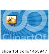 Clipart Of A Coach City Bus In A Shield With Skyscrapers And Blue Rays Background Or Business Card Design Royalty Free Illustration