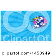 Clipart Of A Great Blue Heron Bird And Blue Rays Background Or Business Card Design Royalty Free Illustration by patrimonio
