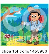 Poster, Art Print Of Happy Boy Hiking With Poles