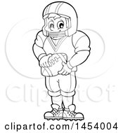 Poster, Art Print Of Black And White Lineart Male American Football Player Holding A Ball