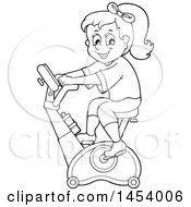 Poster, Art Print Of Black And White Lineart Girl Riding An Upright Spin Bike At The Gym