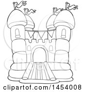 Clipart Of A Black And White Lineart Bouncy House Castle Royalty Free Vector Illustration