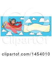 Poster, Art Print Of Happy Caucasian Male Aviator Waving And Flying A Plane With A Banner