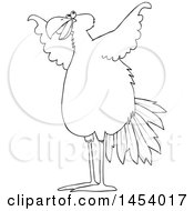 Clipart Of A Cartoon Black And White Lineart Big Bird Spreading Its Wings Royalty Free Vector Illustration