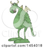 Cartoon Spotted Green Dragon Facing Left