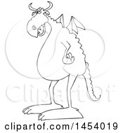 Clipart Of A Cartoon Black And White Lineart Dragon Facing Left Royalty Free Vector Illustration