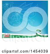 Poster, Art Print Of Wales Ribbon Flag Border Between White And Blue With A Dragon