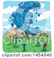 Poster, Art Print Of Crumbling Giant Euro Currency Symbol And People European Crisis