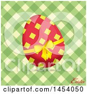 Poster, Art Print Of Red And Yellow Easter Egg Over Green And Cream Gingham With Text