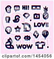 Set Of Glitch Effect Social Networking Icons On Pink