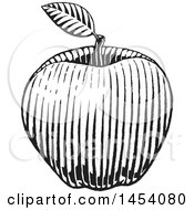 Poster, Art Print Of Black And White Sketched Apple With A Leaf