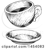 Poster, Art Print Of Black And White Sketched Coffee Cup Over A Saucer