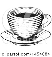 Poster, Art Print Of Black And White Sketched Coffee Cup On A Saucer