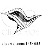 Clipart Of A Black And White Sketched Flying Eagle Royalty Free Vector Illustration