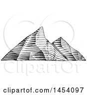 Clipart Of A Black And White Sketched Landscape Of Mountains Royalty Free Vector Illustration
