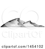 Clipart Of A Black And White Sketched Landscape Of Sand Dunes Royalty Free Vector Illustration