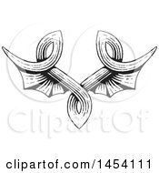 Clipart Of A Black And White Sketched Pair Of Wings Royalty Free Vector Illustration