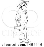Clipart Of A Cartoon Black And White Lineart Hispanic Sales Man Carrying A Case Royalty Free Vector Illustration