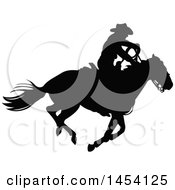 Clipart Graphic Of A Black Silhouetted Horseback Cowboy Royalty Free Vector Illustration