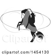 Poster, Art Print Of Black Silhouetted Horseback Rancher Cowboy Swinging A Lasso