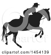 Poster, Art Print Of Black Silhouetted Horseback Cowboy