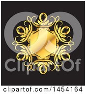 Clipart Graphic Of A Shiny Ornate Golden Floral Frame On Black Royalty Free Vector Illustration