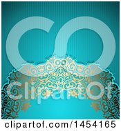 Poster, Art Print Of Fancy Ornate Golden Floral Arch Over Text Space And Blue Stripes