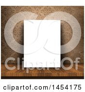 Poster, Art Print Of 3d Blank Canvas On A Wood Table Leaning Against A Vintage Damask Wallpaper
