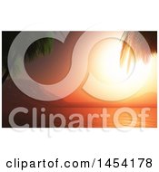 Clipart Graphic Of A 3d Landscape Of An Orange Ocean Sunset Over A Bay Royalty Free Illustration